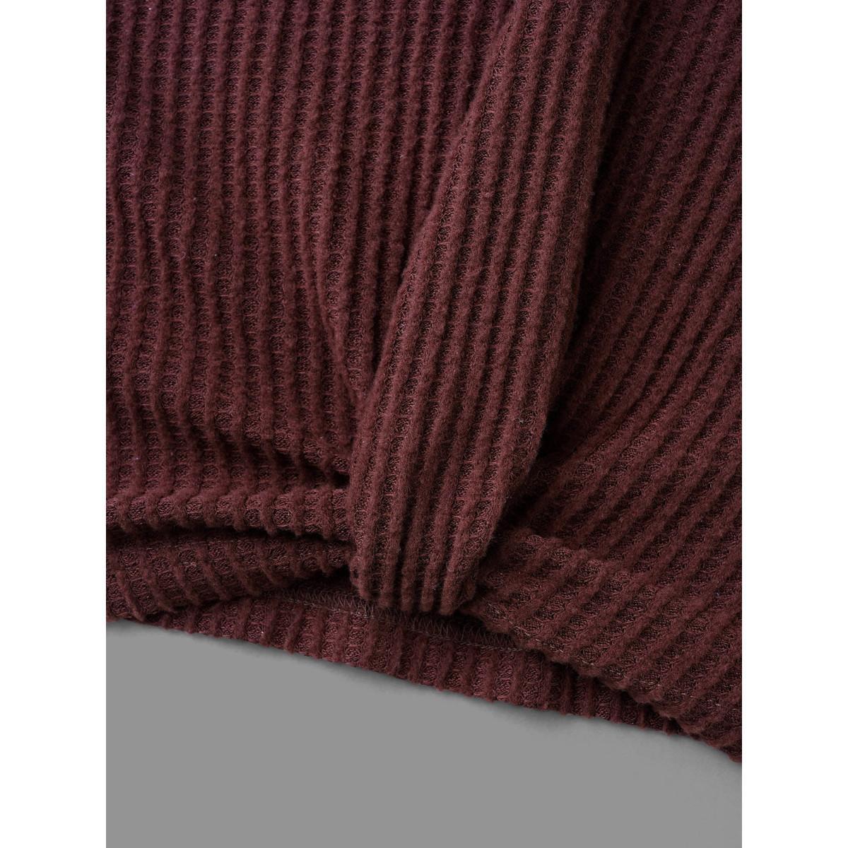 Plus Size Round Neck Waffle Knit Twist Front T-shirt Deepred Women Casual Twist Round Neck Everyday T-shirts BloomChic 12/L Product Image