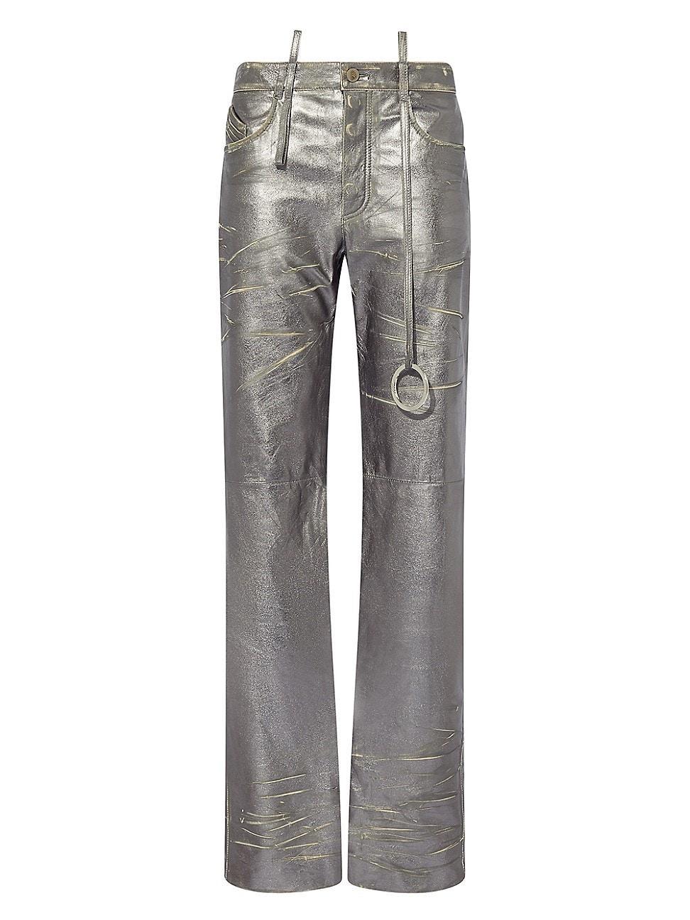 Womens Slashed Metallic Leather Pants Product Image