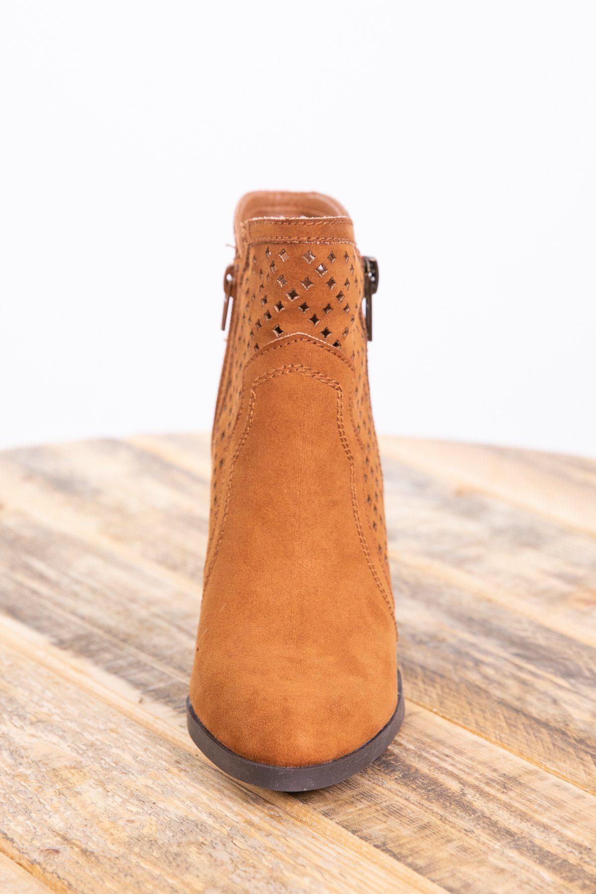 Camel Faux Suede Perforated Detail Bootie Product Image