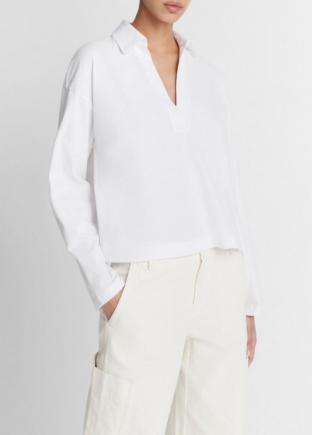 Womens Cotton Long-Sleeve Polo Top Product Image