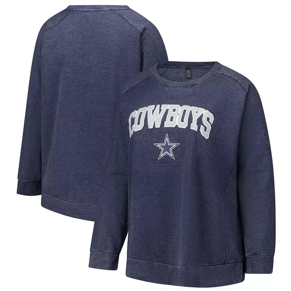 Women's Fanatics  Navy Dallas Cowboys Acid Wash Raglan Pullover Sweatshirt, Size: 2XL, Blue Product Image