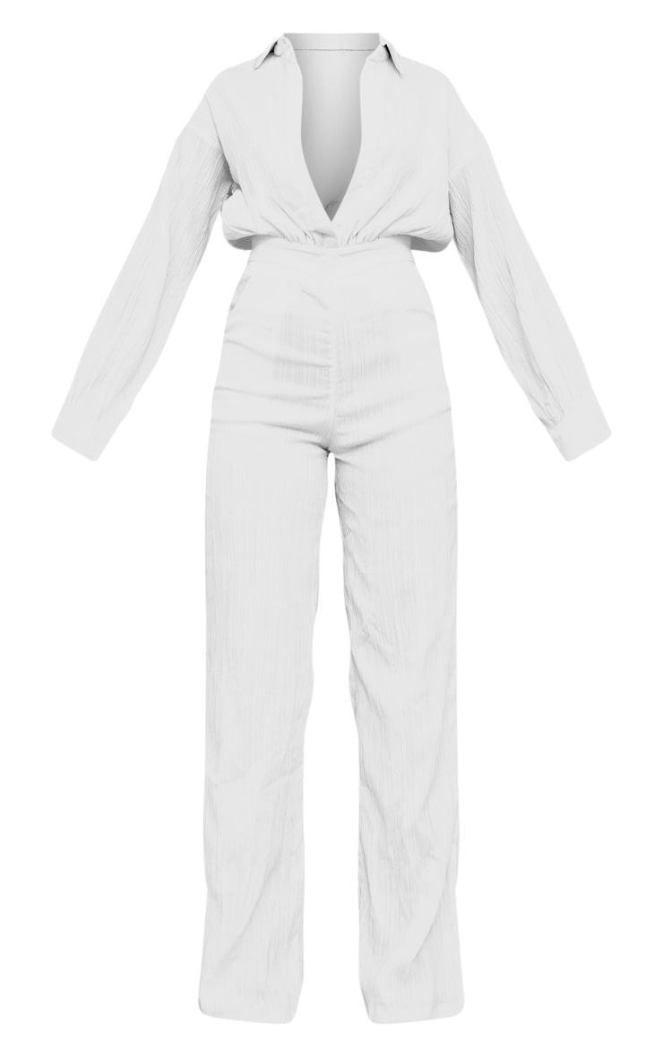 White Linen Look Drape Jumpsuit Product Image