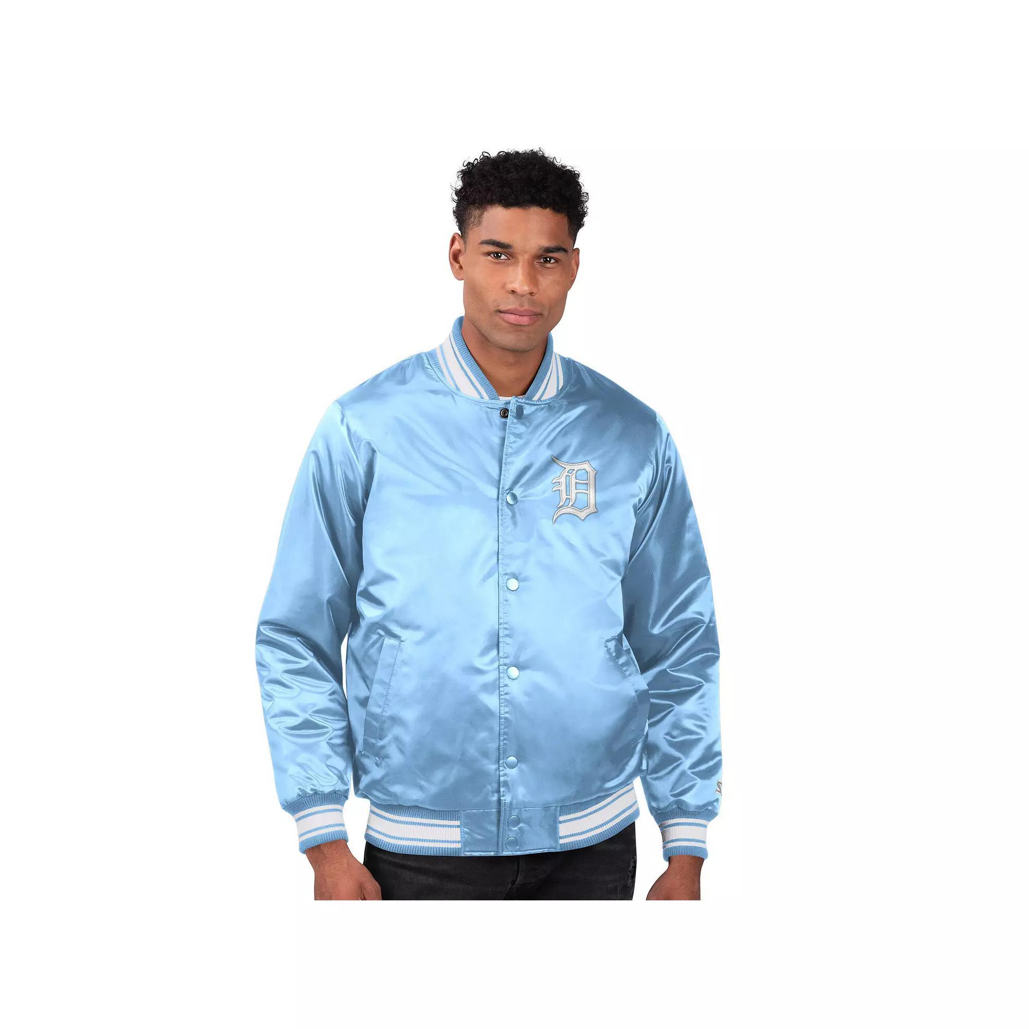 Men's Starter Light Blue Detroit Tigers Locker Room Satin Full-Snap Varsity Jacket, Size: Large Product Image