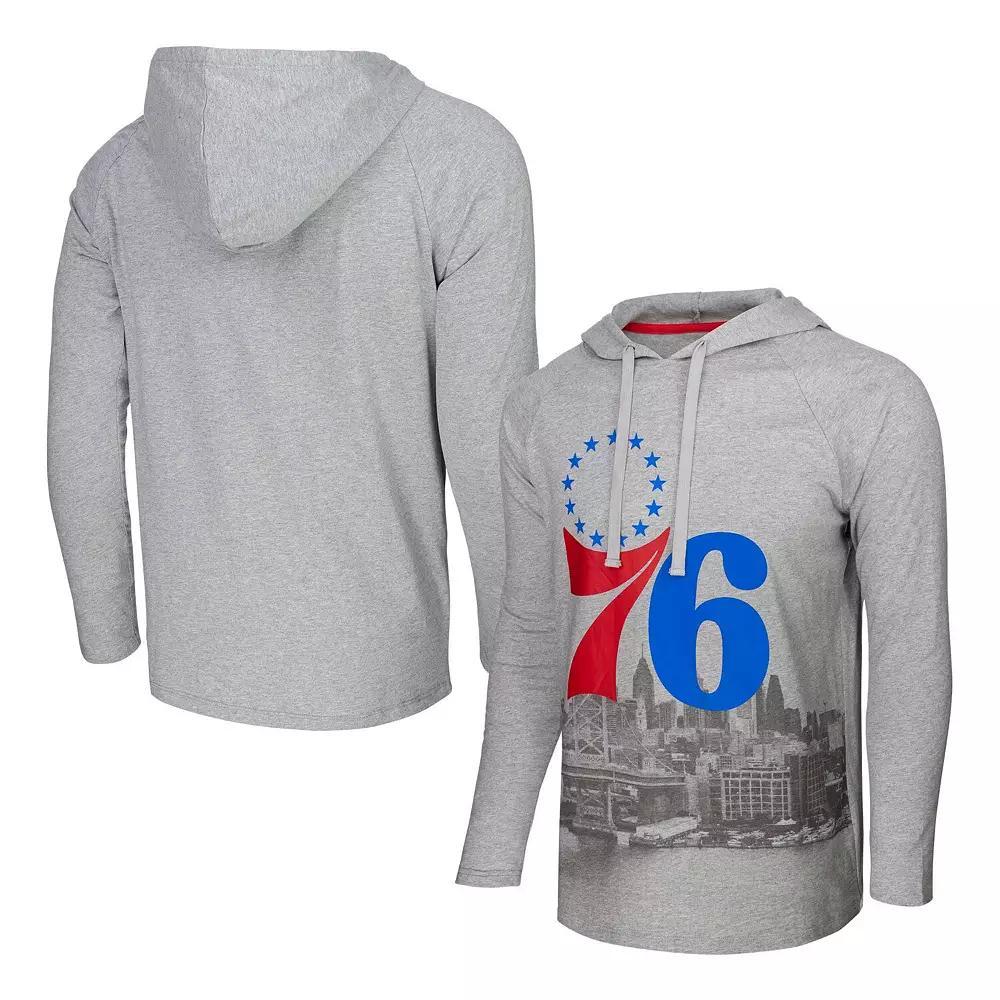Men's Stadium Essentials Heather Gray Philadelphia 76ers Atrium Raglan Long Sleeve Hoodie T-Shirt, Size: Large, 76r Grey Product Image