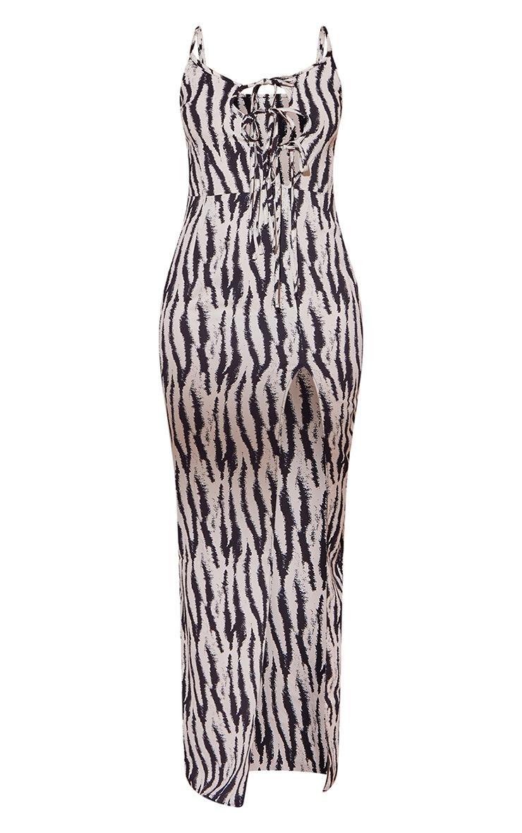 Monochrome Zebra Print Asymmetric Tie Strappy Midaxi Dress Product Image