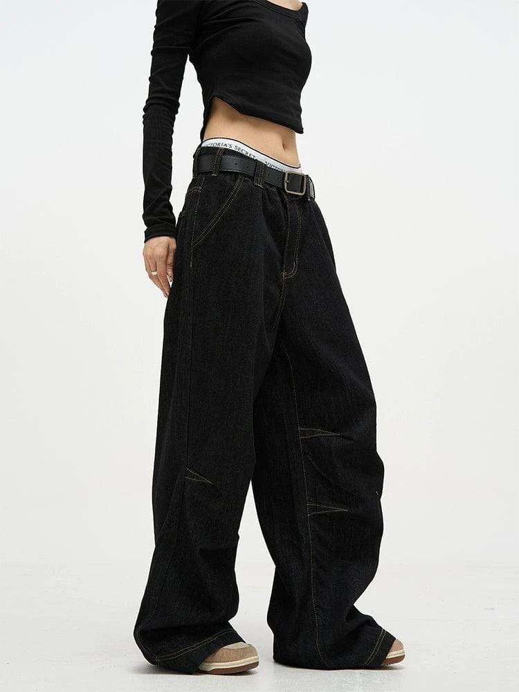 RT No. 18704 BLACK RAW DENIM STRAIGHT JEANS Product Image