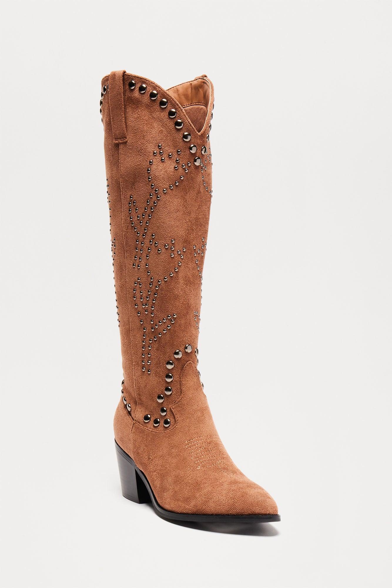 Southern Belle Studded Cowboy Boots - Brown Product Image