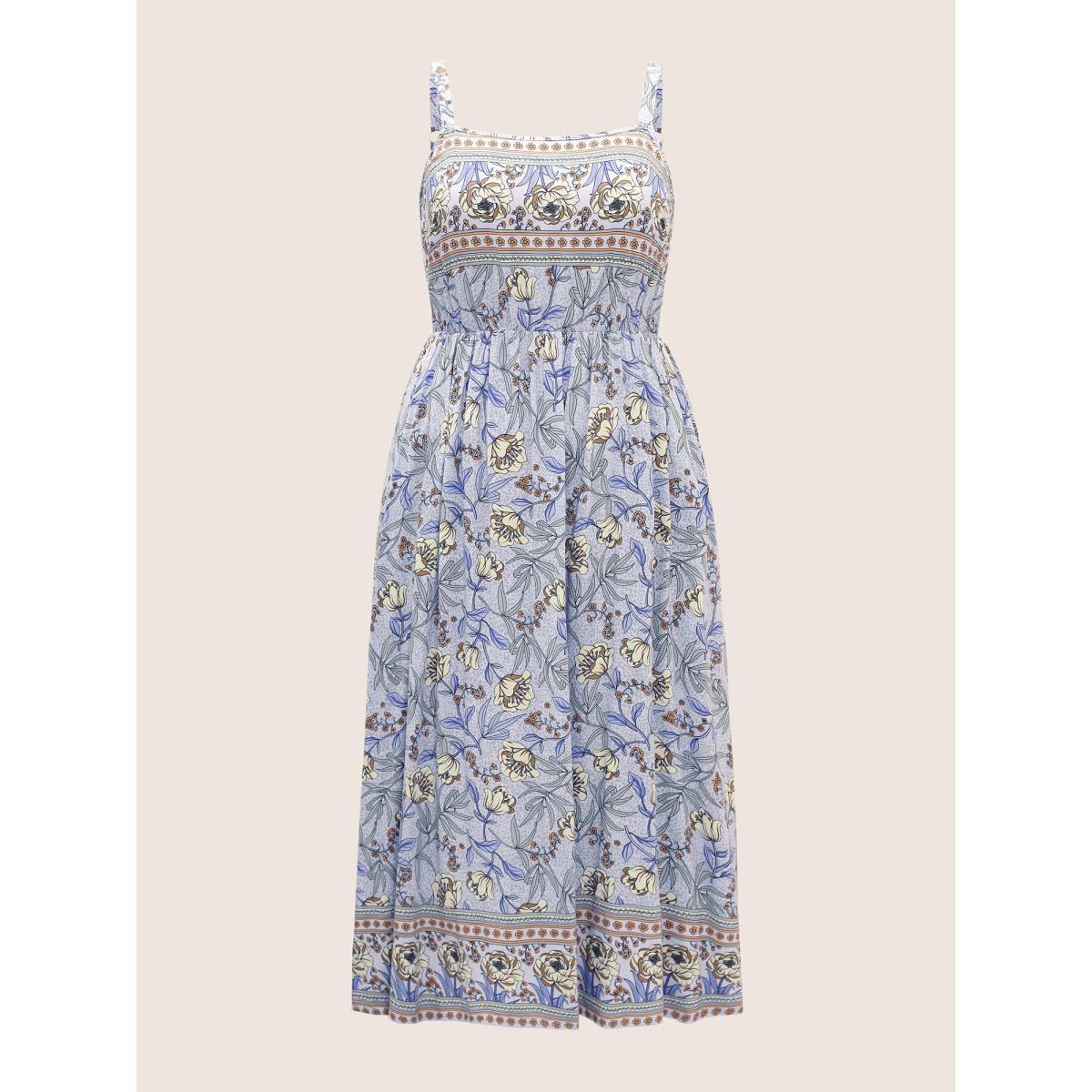 Plus Size Floral Elastic Waist Adjustable Straps Cami Dress Stone Women Resort Non Non Sleeveless Curvy Midi Dress BloomChic 28/5X Product Image