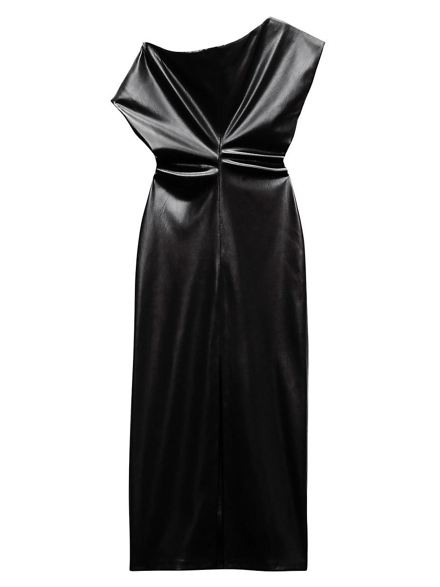 Womens Eleanor One-Shoulder Vegan Leather Midi-Dress Product Image
