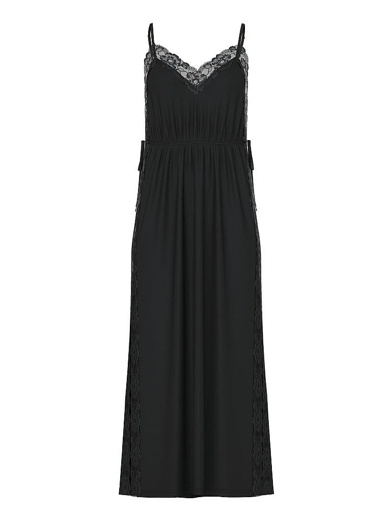 Ribbed Modal Lace-Trim Long Slip Dress Product Image