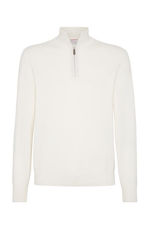 BRUNELLO CUCINELLI Men's Cashmere Turtleneck Sweater With Zipper In Panama Product Image