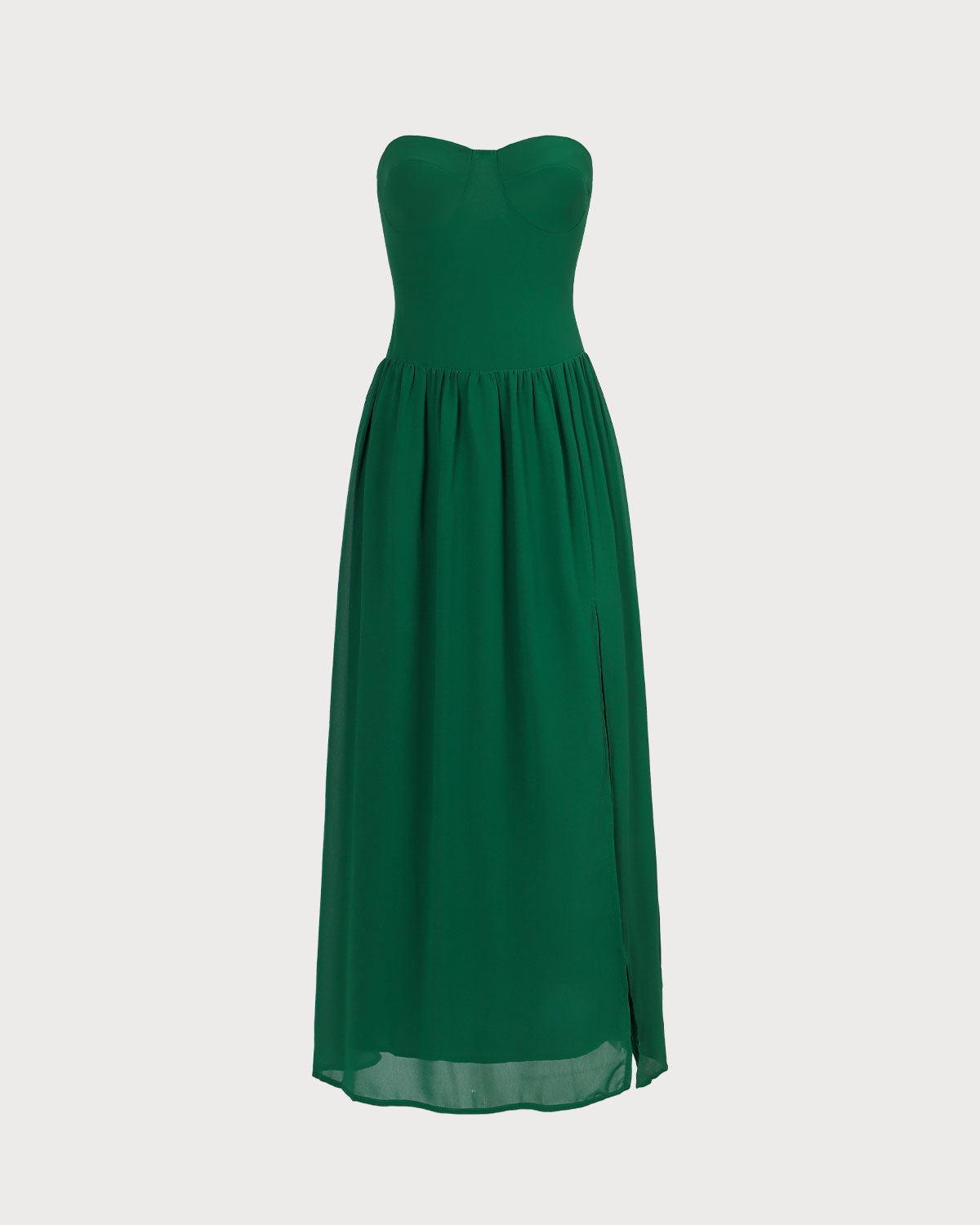 The Green Sweetheart Neck Ruched Maxi Dress Product Image
