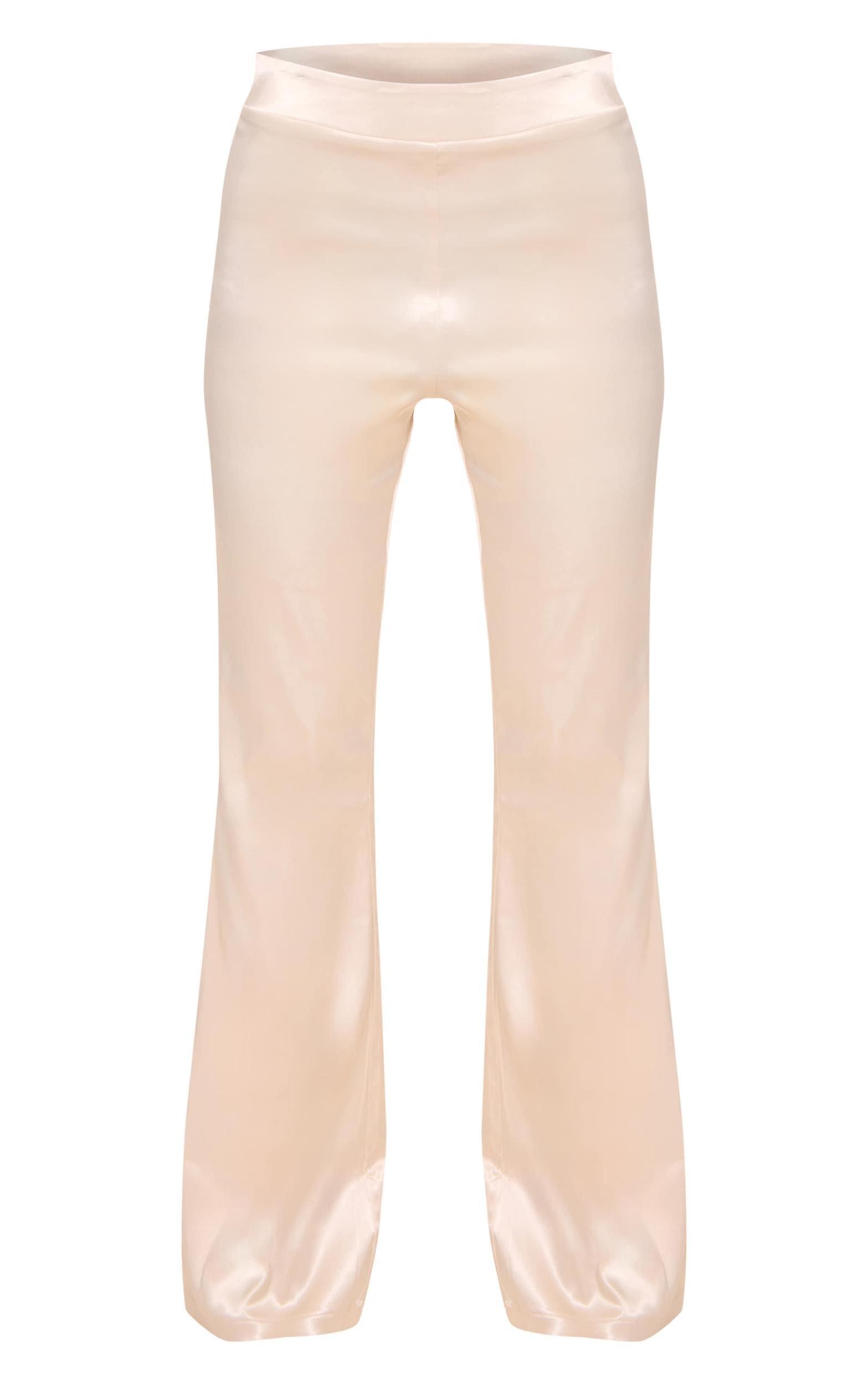 Champagne Satin Skinny Flared Pants Product Image