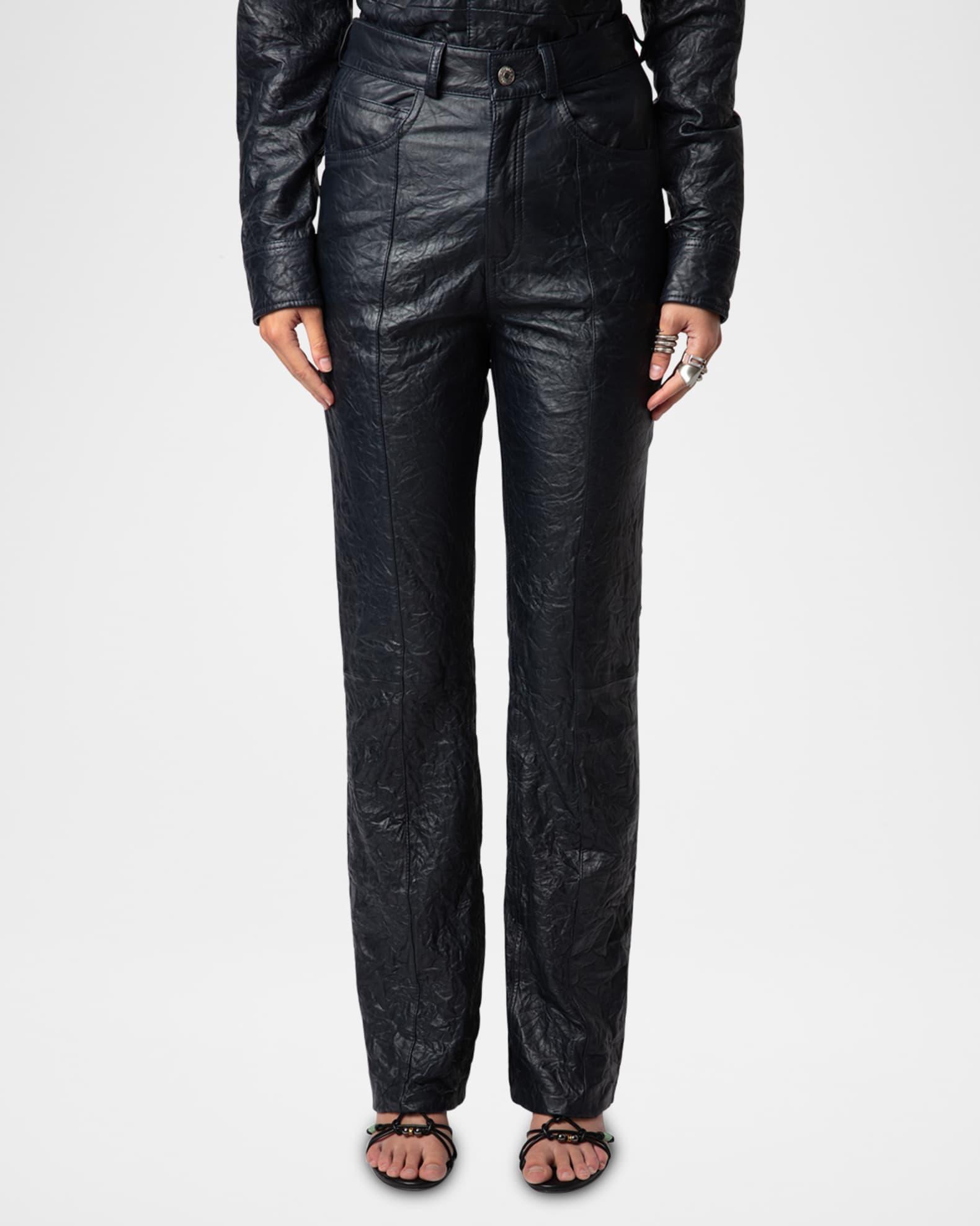 Poete Crinkled Leather Trousers Product Image