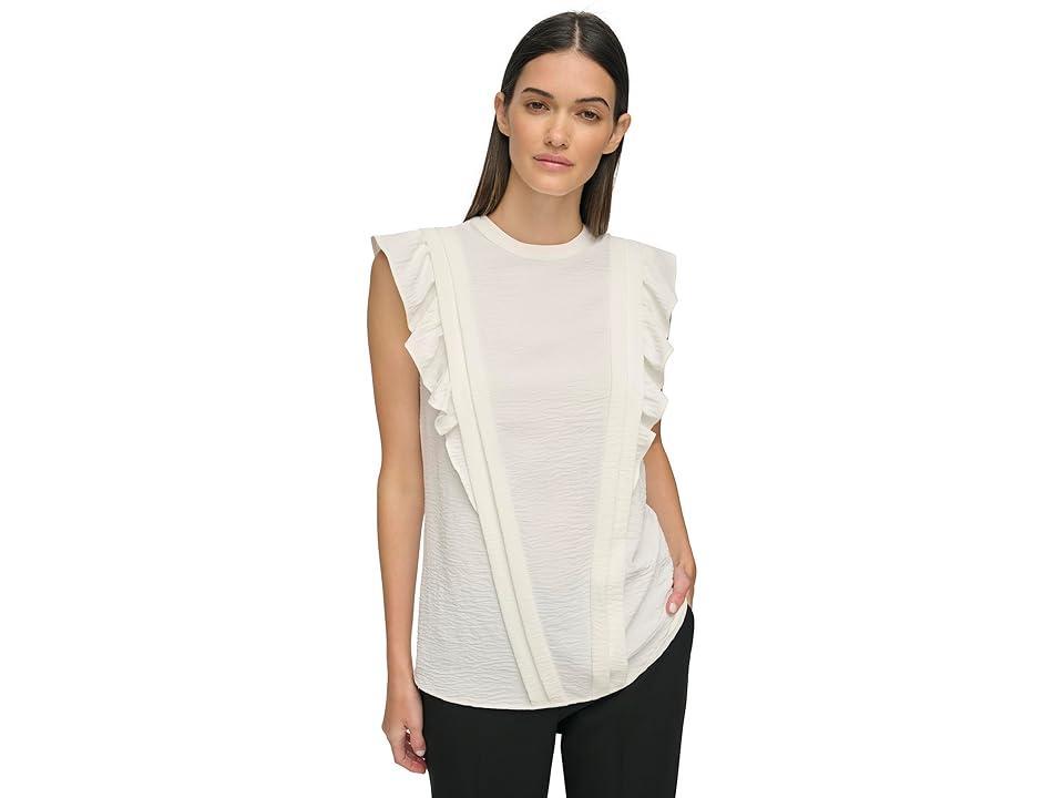 Tommy Hilfiger Sleeveless Ruffle Blouse (Ivory) Women's Clothing Product Image