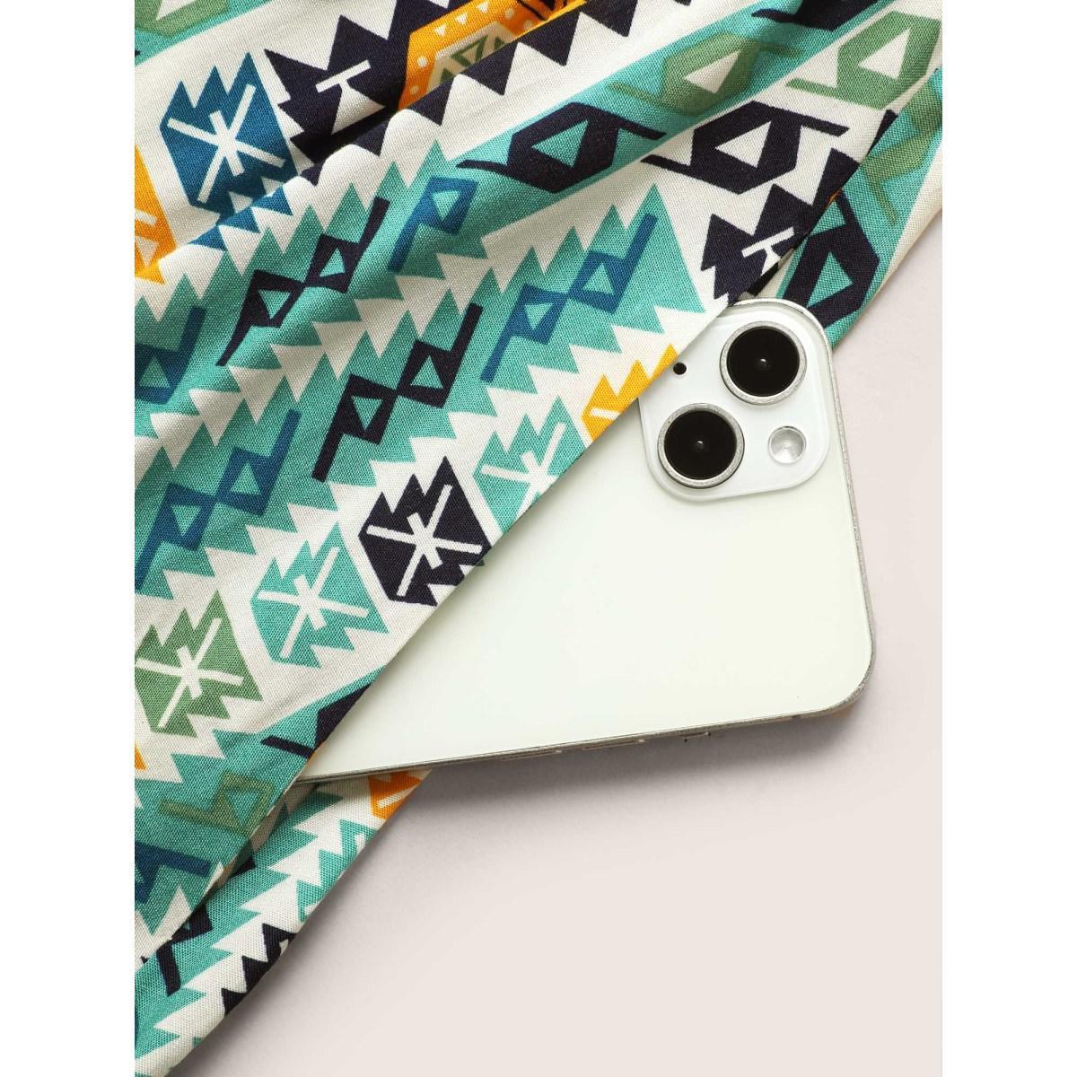 Plus Size Geometric Bandana Print Tie Knot Midi Dress Emerald Women Resort Tie knot Non Sleeveless Curvy BloomChic 22-24/3X Product Image