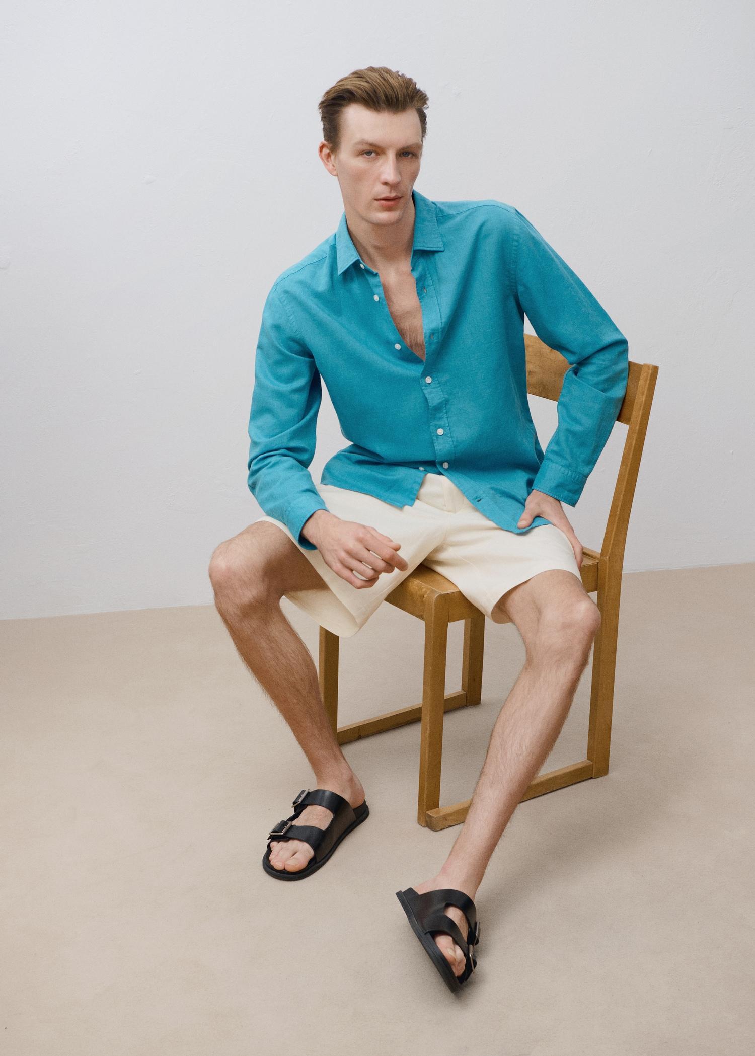Linen-blend shirt - Men | MANGO USA Product Image