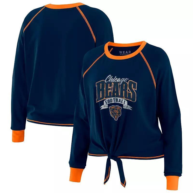Women's WEAR by Erin Andrews Navy/Orange Chicago Bears Tie-Front Long Sleeve Top, Size: Medium, Blue Product Image