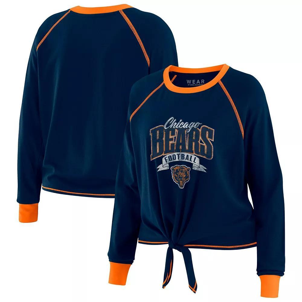Women's WEAR by Erin Andrews Navy/Orange Chicago Bears Tie-Front Long Sleeve Top, Size: Medium, Blue Product Image