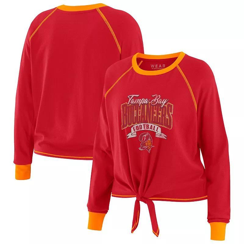 Women's WEAR by Erin Andrews Navy/Red Houston Texans Tie-Front Long Sleeve Top, Size: 2XL, Blue Product Image