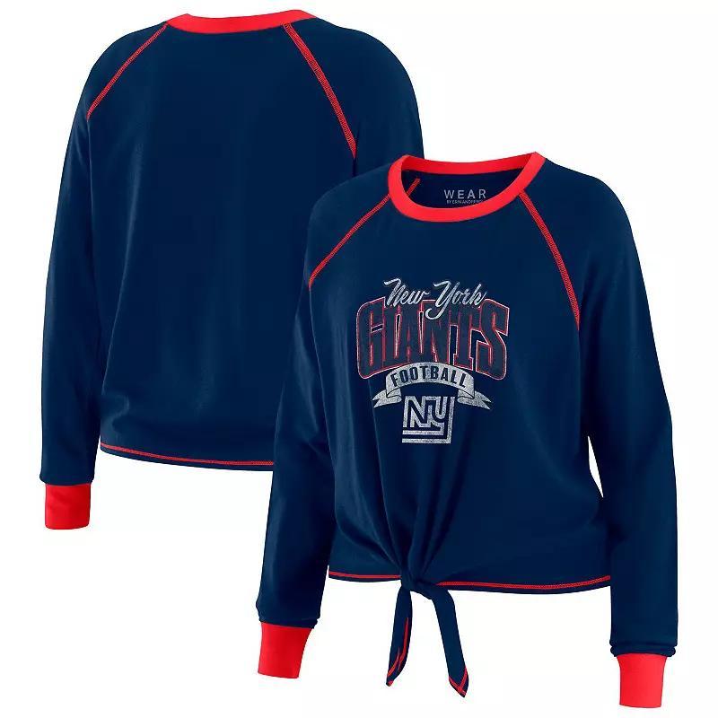 Women's WEAR by Erin Andrews Navy/Red Houston Texans Tie-Front Long Sleeve Top, Size: 2XL, Blue Product Image