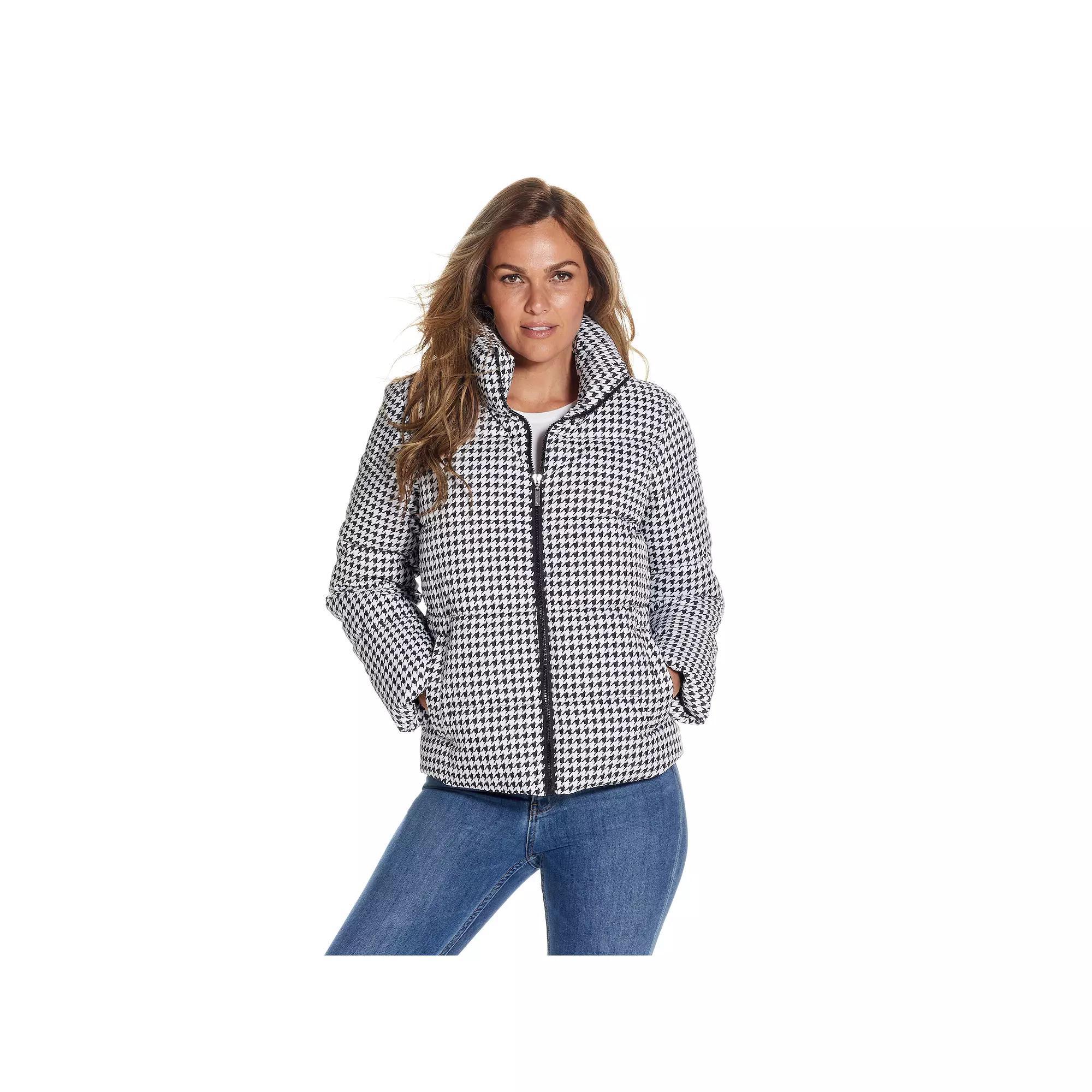 Women's Gallery Short Heavyweight Puffer Jacket, Size: Medium, Black White Check Product Image