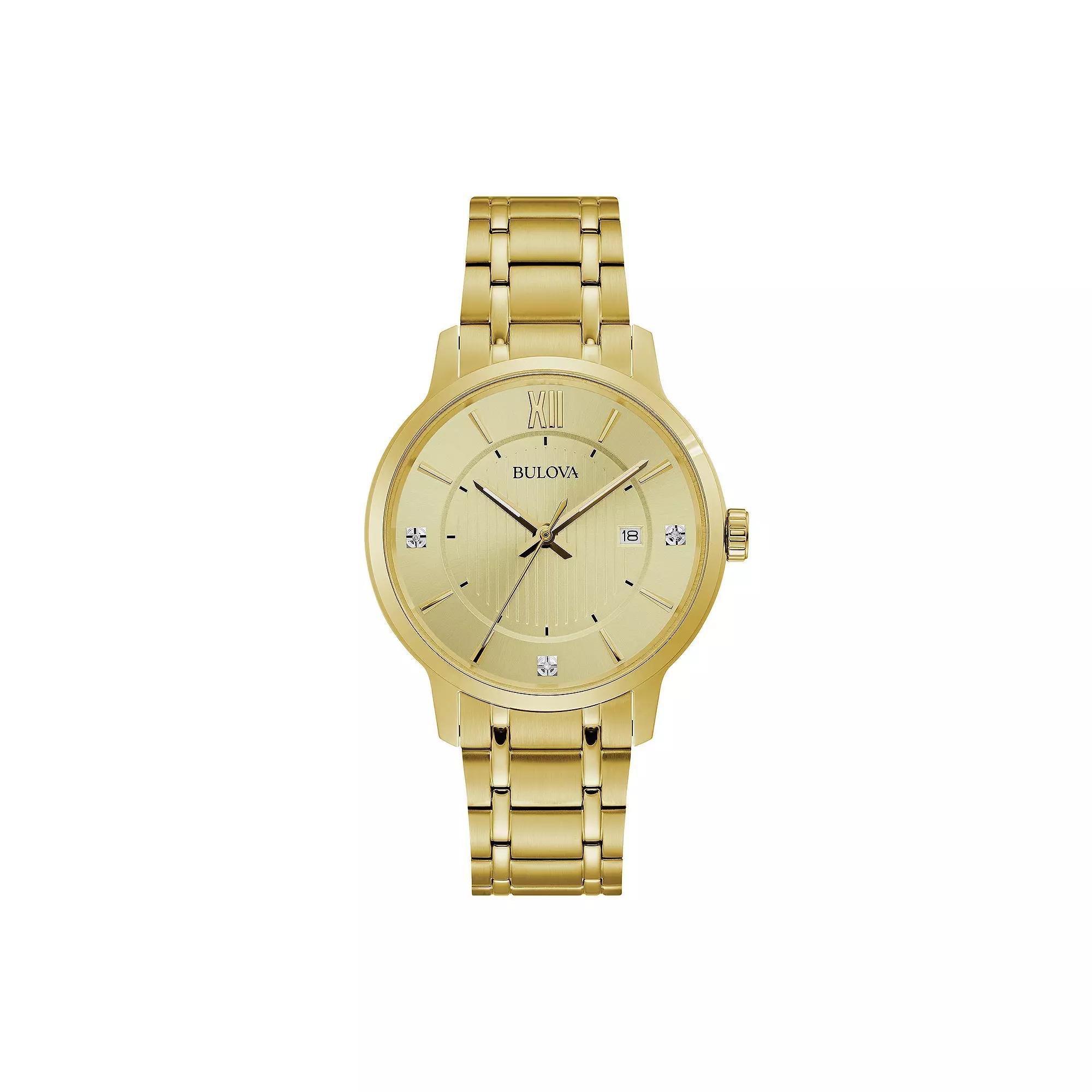 Bulova Men's Gold Tone Stainless Steel Diamond Accent Dial Bracelet Watch - 97D117, Size: 42MM Product Image