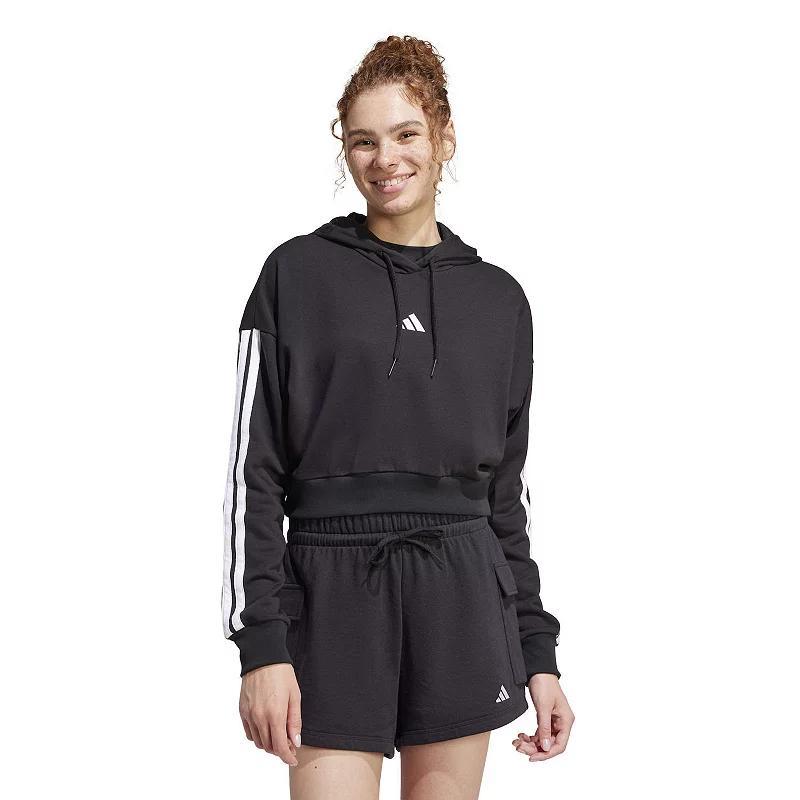 Women's adidas Essentials 3-Stripes French Terry Sportswear Hoodie, Size: XL, Black White Product Image