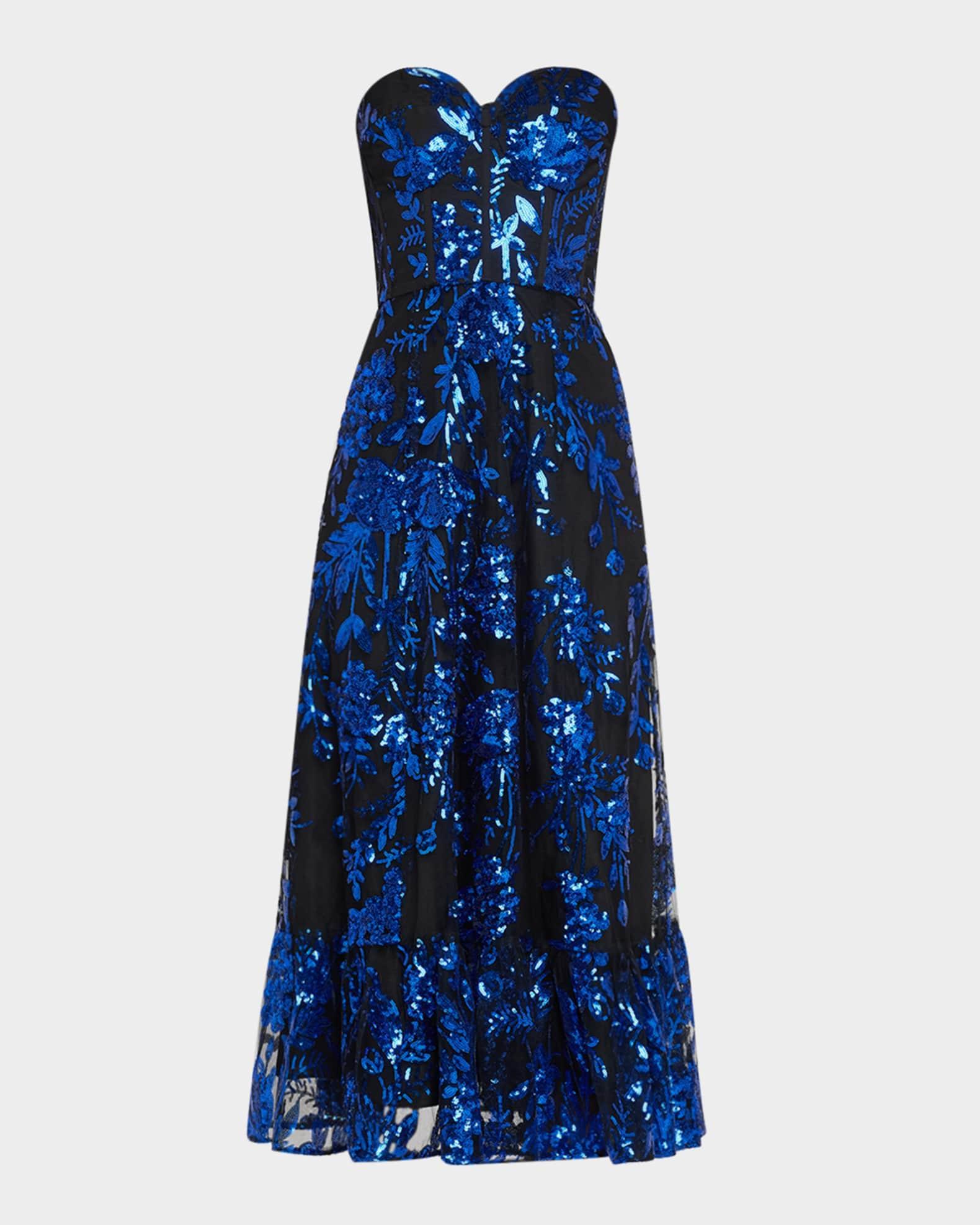 Carina Floral Sequin Sweetheart Midi Dress Product Image