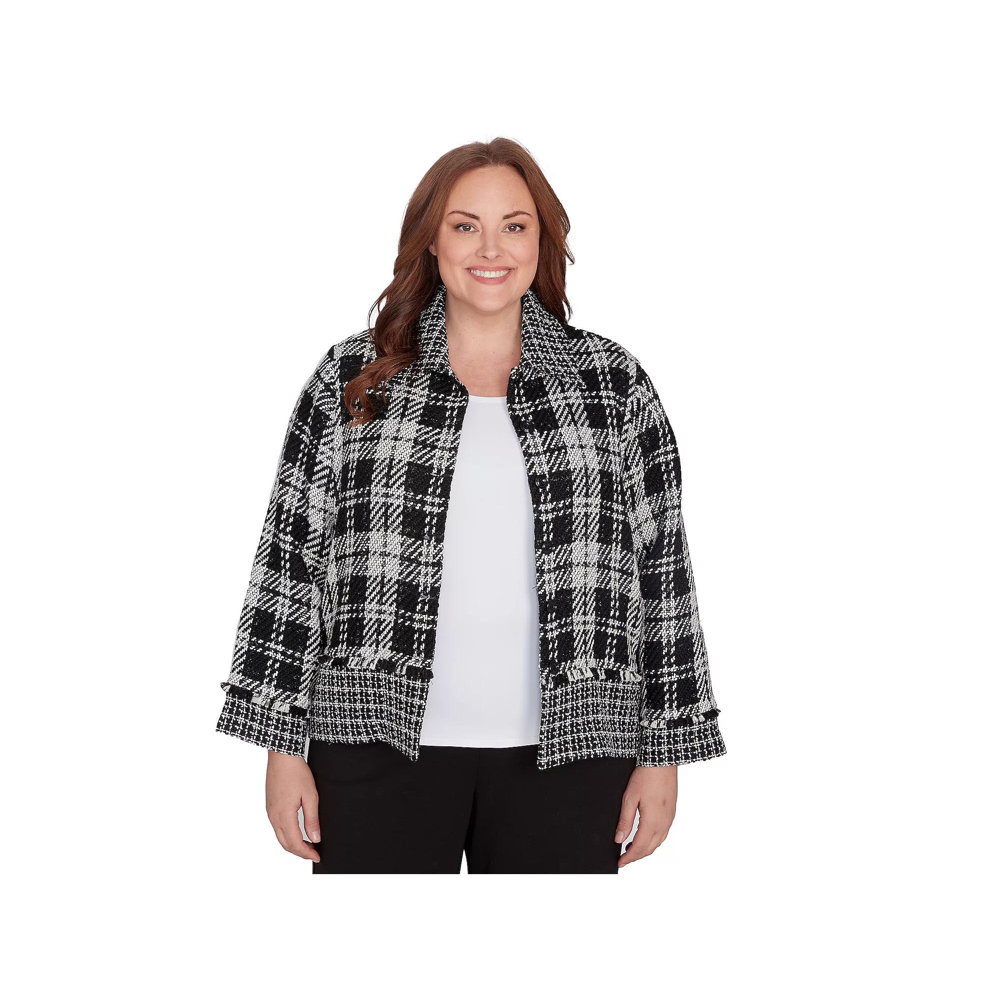Plus Size Alfred Dunner Spliced Woven Jacket, Women's, Size: 2XL, Black And White Product Image