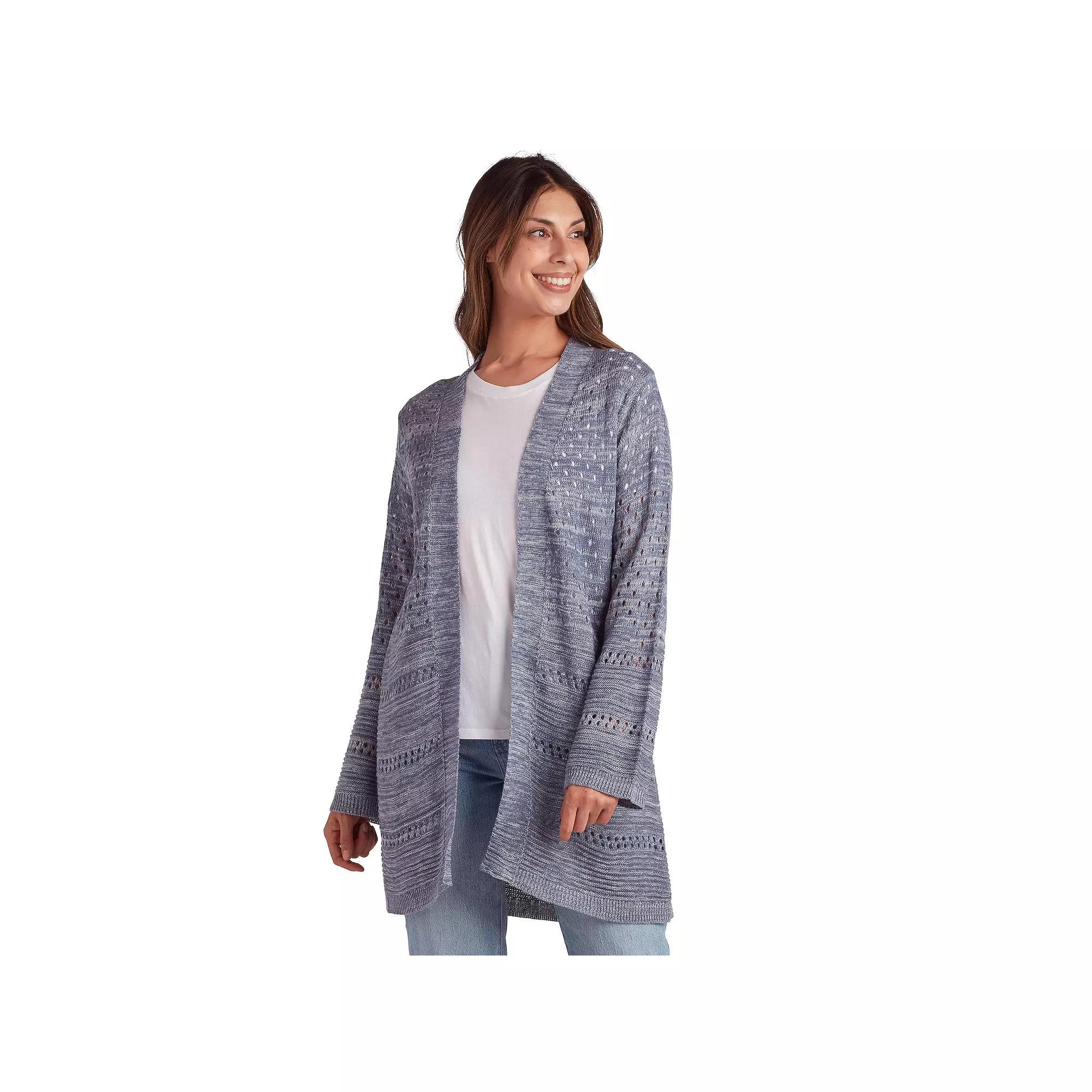 Womens AB Studio 3/4 Flared Sleeve Open Front Sweater Cardigan Blue Product Image