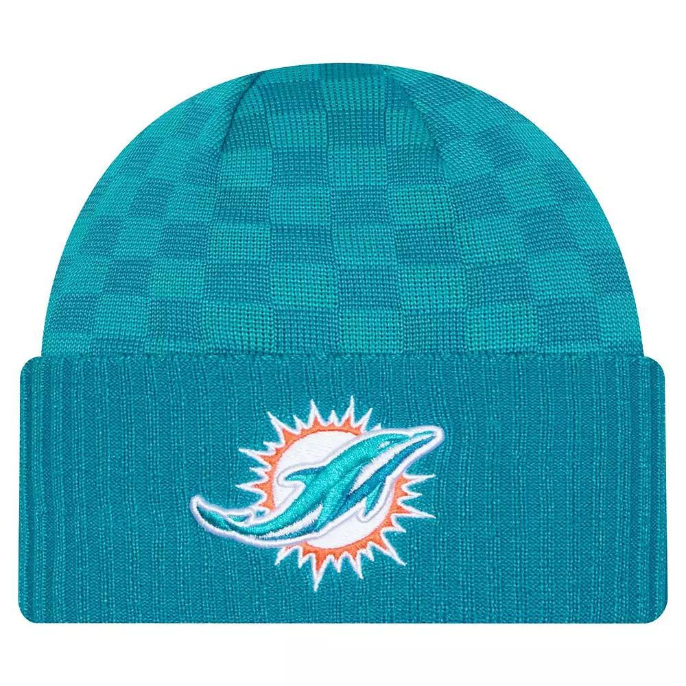 Men's New Era Aqua Miami Dolphins Checkered Cuffed Knit Hat, Turquoise A Product Image