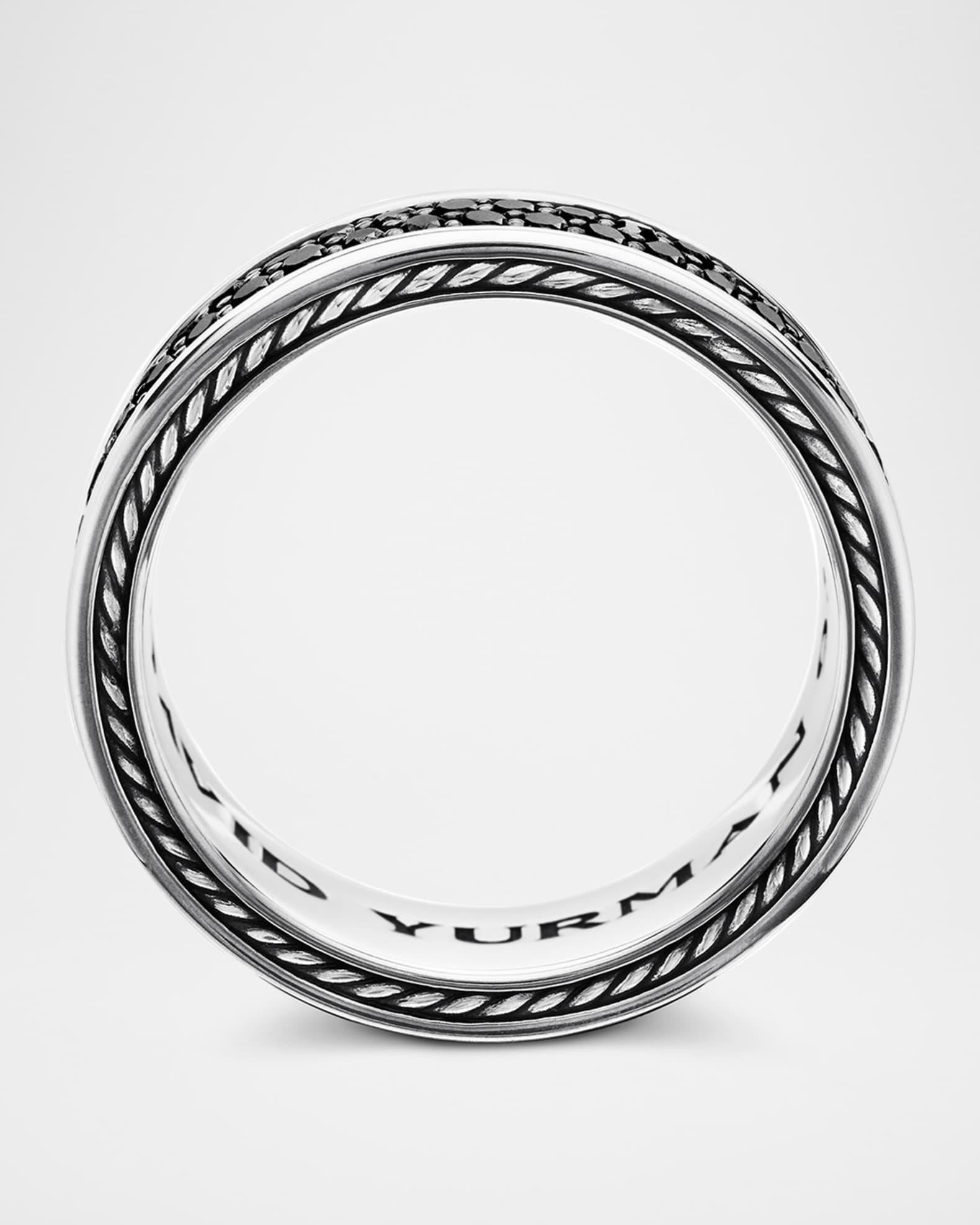 Men's Streamline Two-Row Band Ring with Black Diamonds in Silver Product Image
