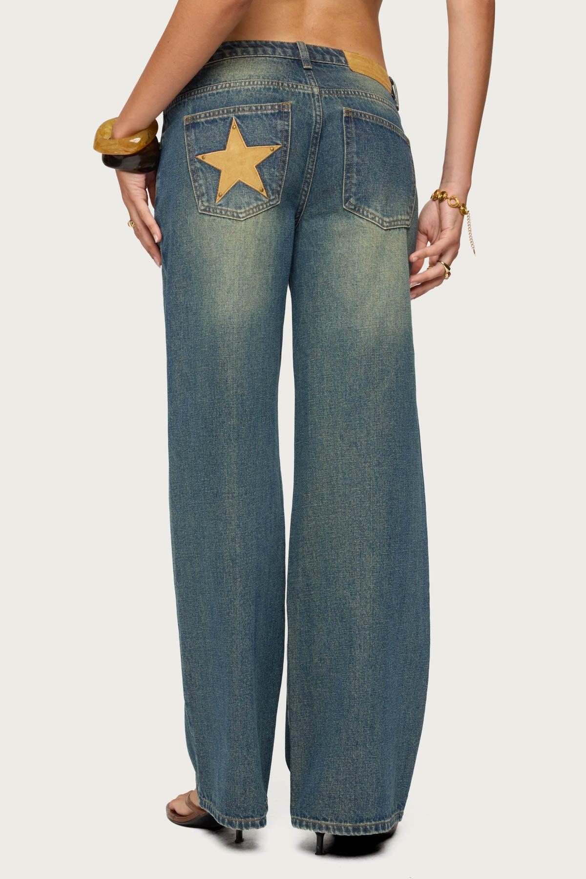 Faux Suede Star Low Rise Jeans Product Image