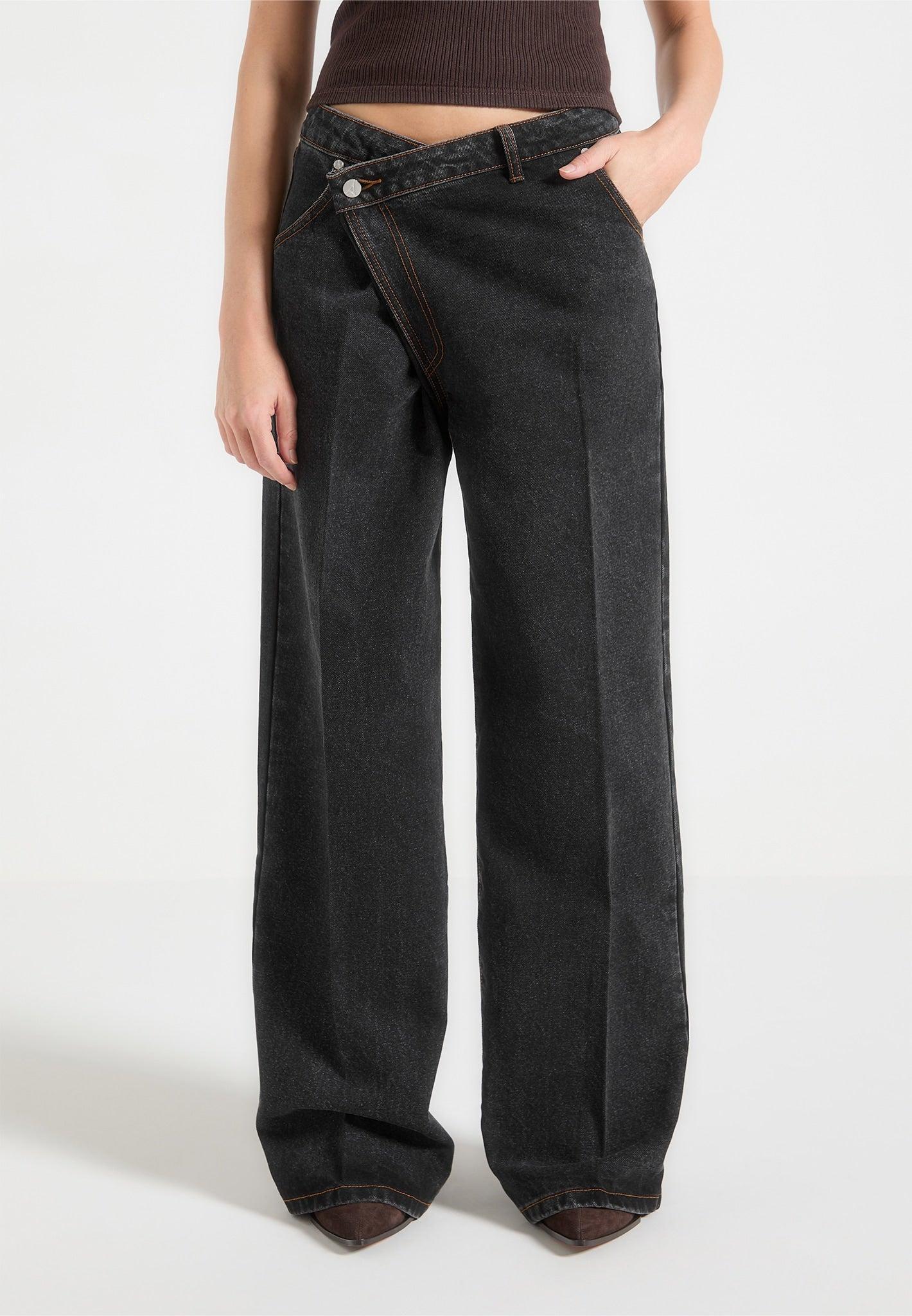 Astrid - Wrapover Wide Leg Jeans – Black Female Product Image