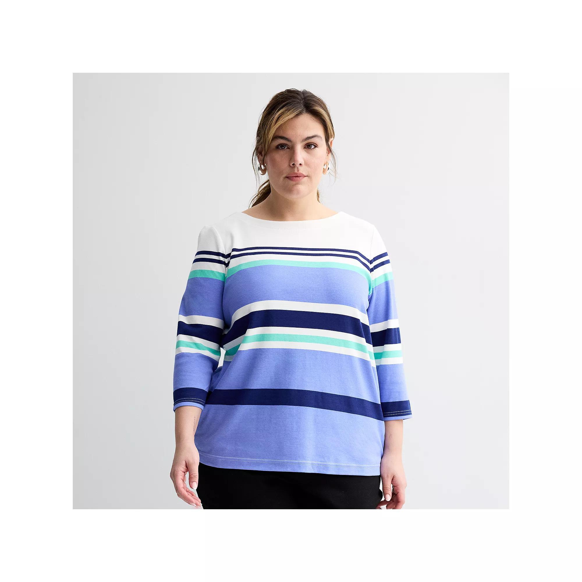 Plus Size Croft & Barrow® Boatneck Top, Women's, Size: 5XL, Blue Team Stripe Product Image