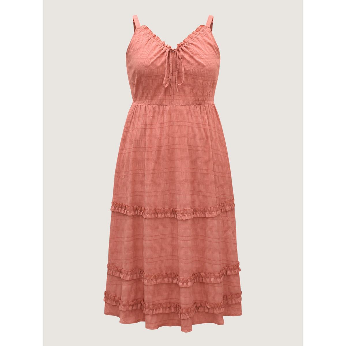 Plus Size Textured Neck-Tie Layered Pockets Midi Dress Rust Women V-neck Sleeveless Curvy BloomChic 14-16/1X Product Image
