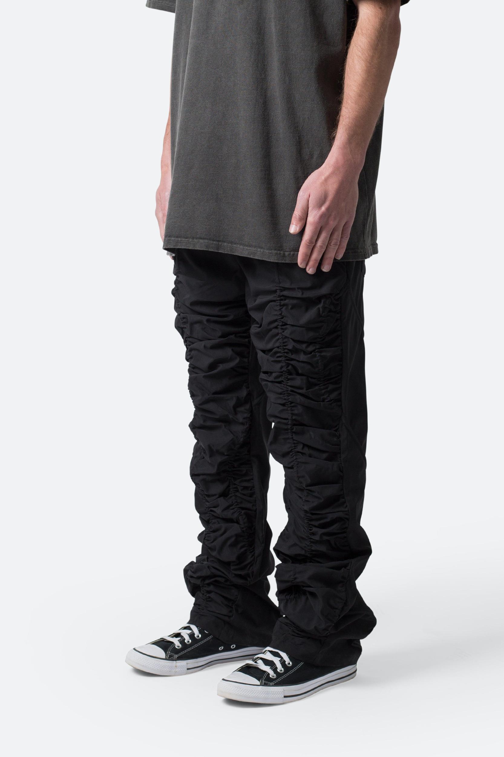 Ruched Stacked Drawcord Pants - Black Product Image