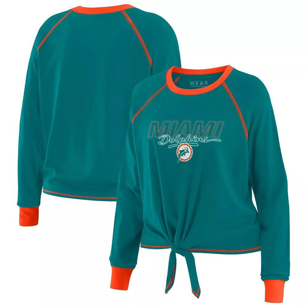 Women's WEAR by Erin Andrews Black/Teal Jacksonville Jaguars Tie-Front Long Sleeve Top, Size: Medium Product Image