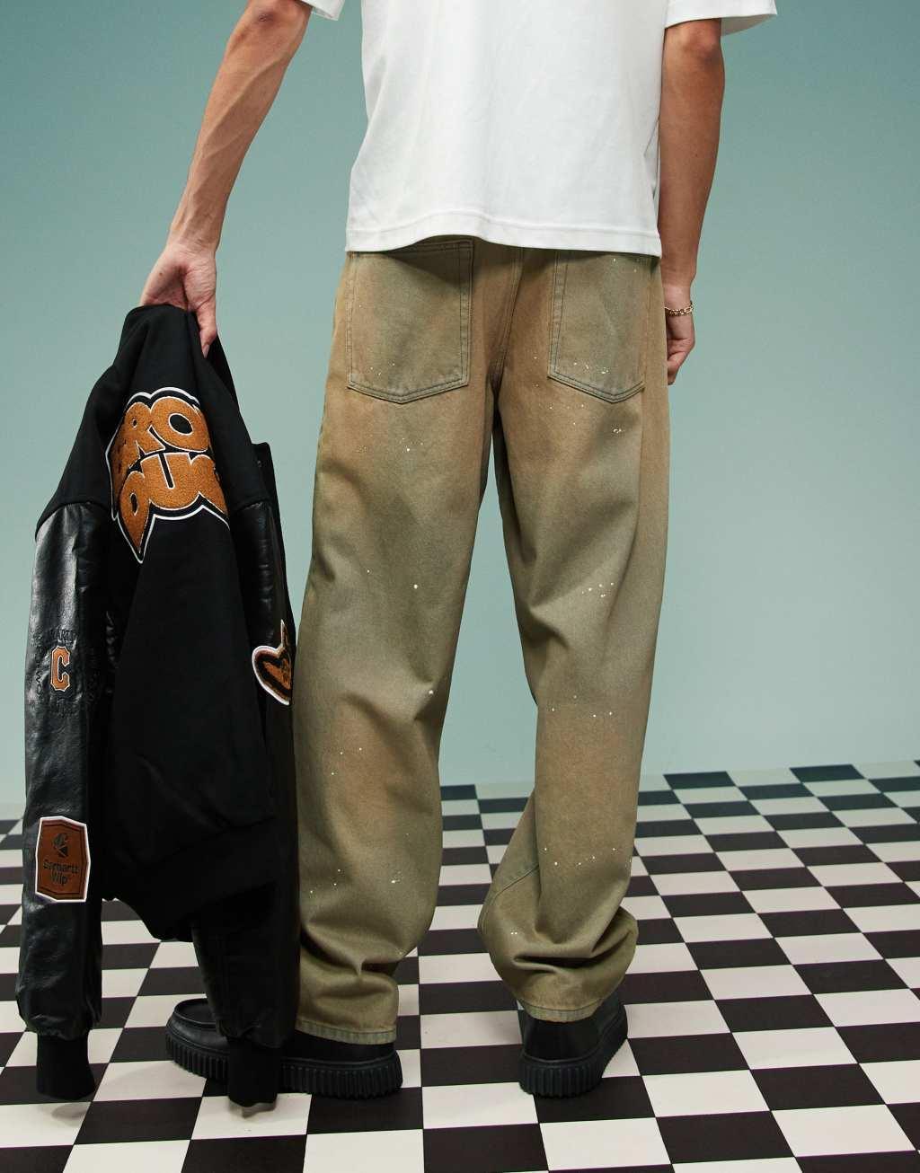 ASOS DESIGN baggy jeans with paint splatter in brown tint Product Image