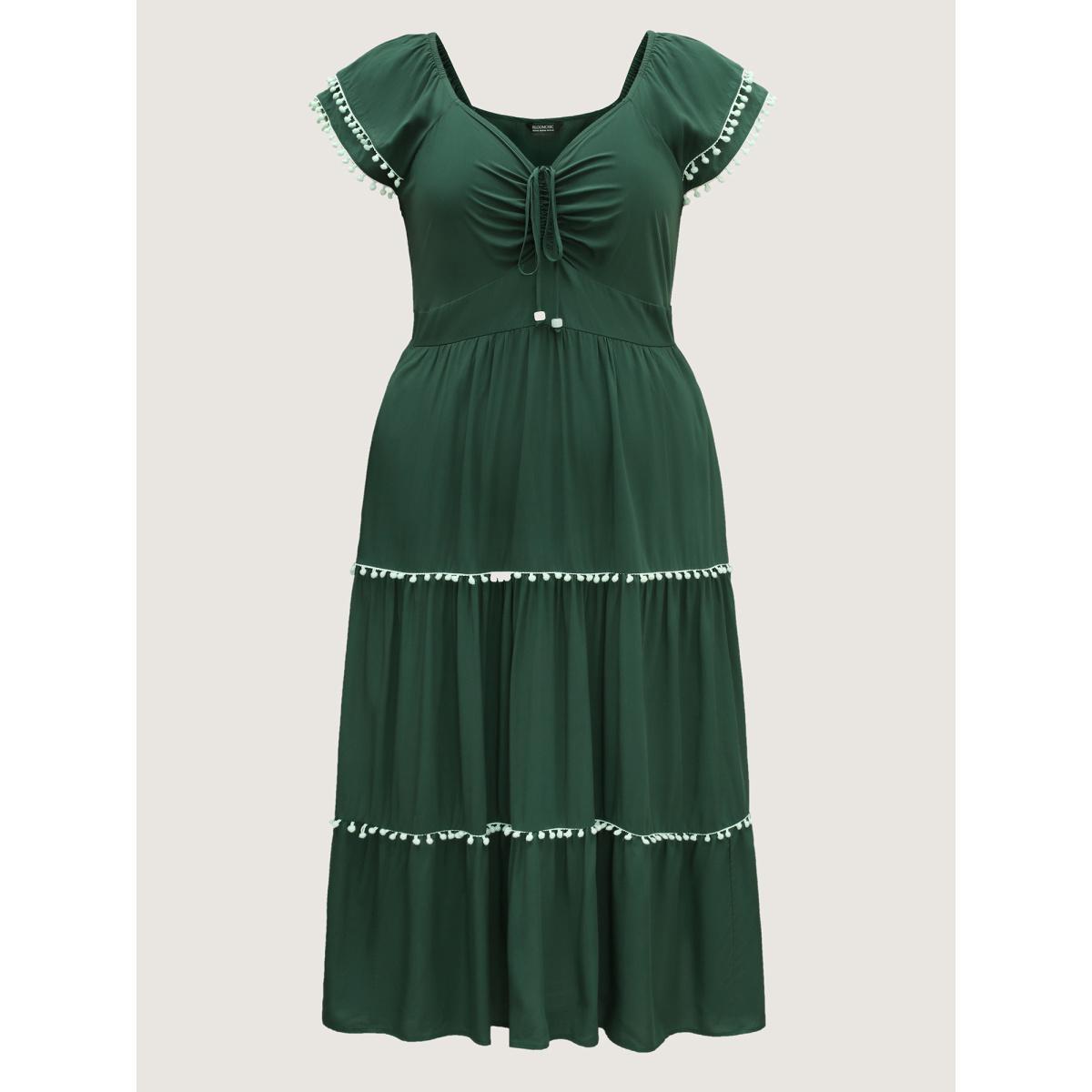 Plus Size Ruffled Sweetheart Neck Tiered Midi Dress DarkGreen Women Heart neckline Sleeveless Curvy BloomChic 28/5X Product Image