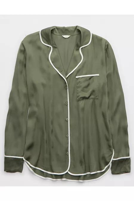 Aerie Off-Duty Satin Piping Shirt Women's Product Image