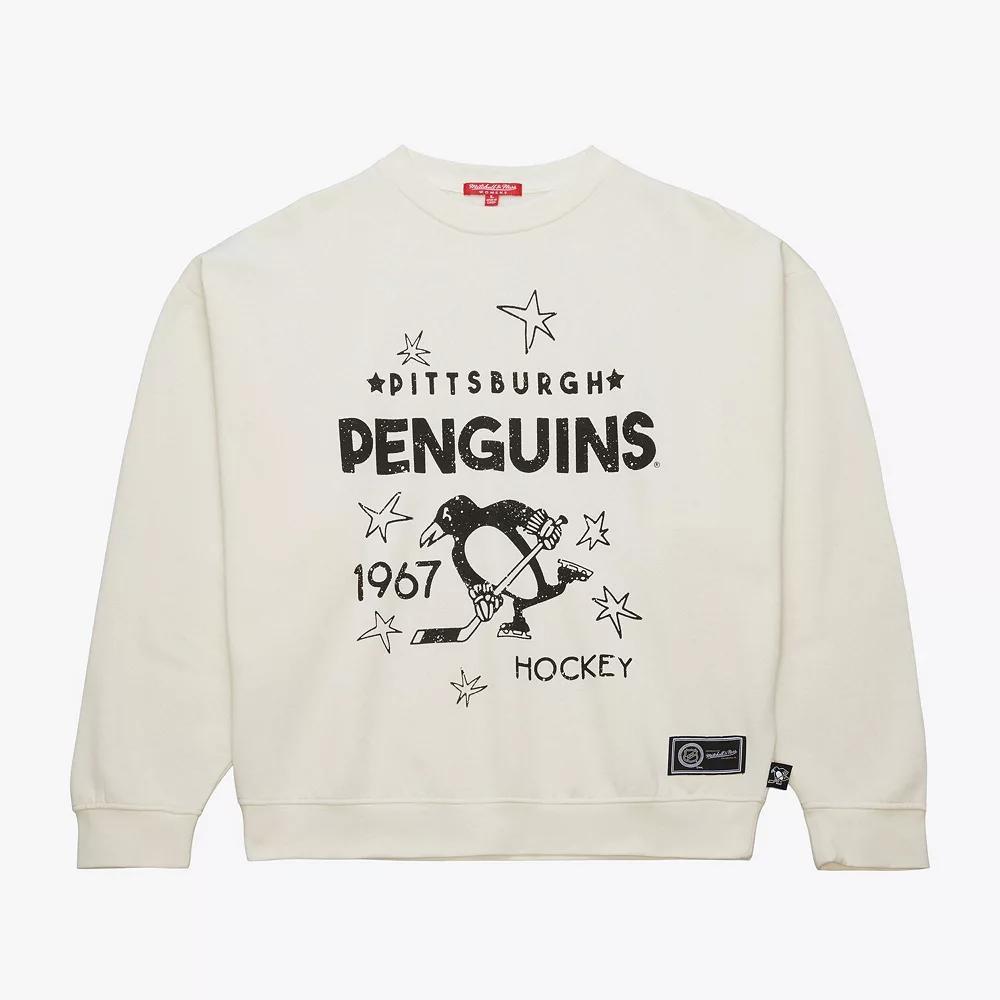 Women's Mitchell & Ness  Cream Pittsburgh Penguins Logo 3.0 Pullover Sweatshirt, Size: Small, Beige Product Image