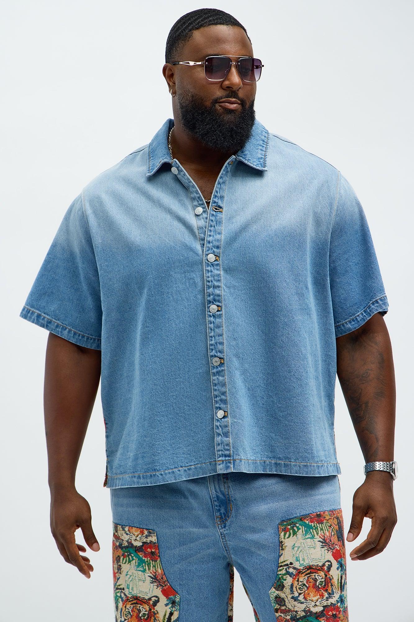 Relaxed Ansel Tapestry Denim Short Sleeve Shirt - Blue/combo Male Product Image