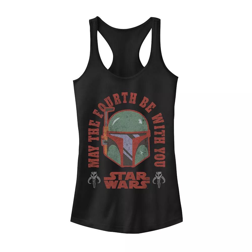Juniors' Star Wars "May the Fourth Be With You" Boba Fett Helmet Racerback Tank Top, Girl's, Size: XXL, Black Product Image