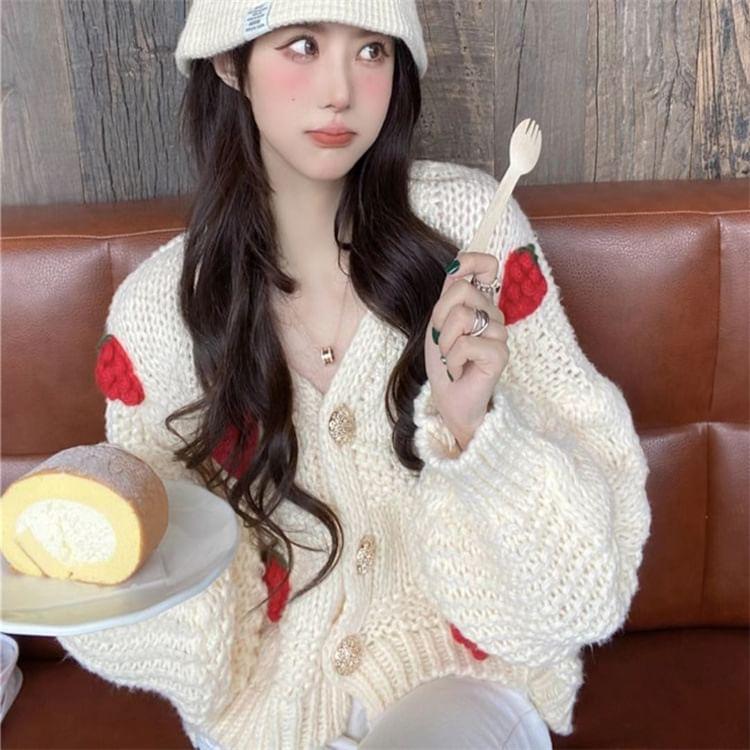 Strawberry Embroidered Button-Up Cardigan Product Image