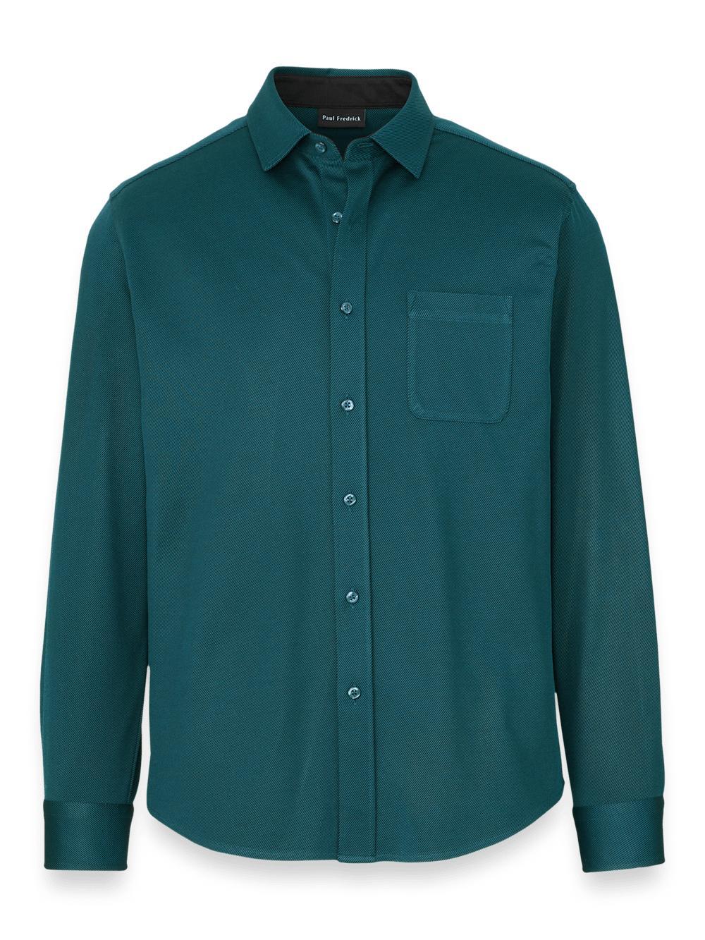Cotton Blend Button Front Polo - Teal Product Image