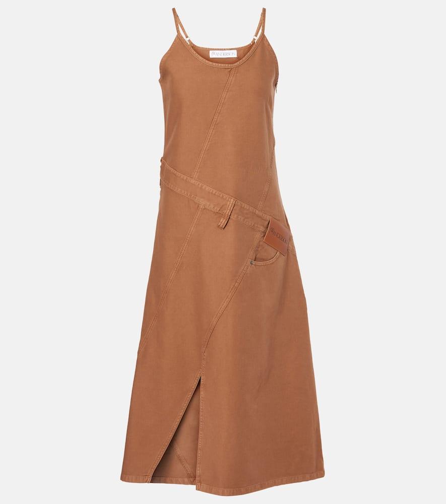 JW ANDERSON Logo Asymmetric Cotton Midi Dress In Brown Product Image