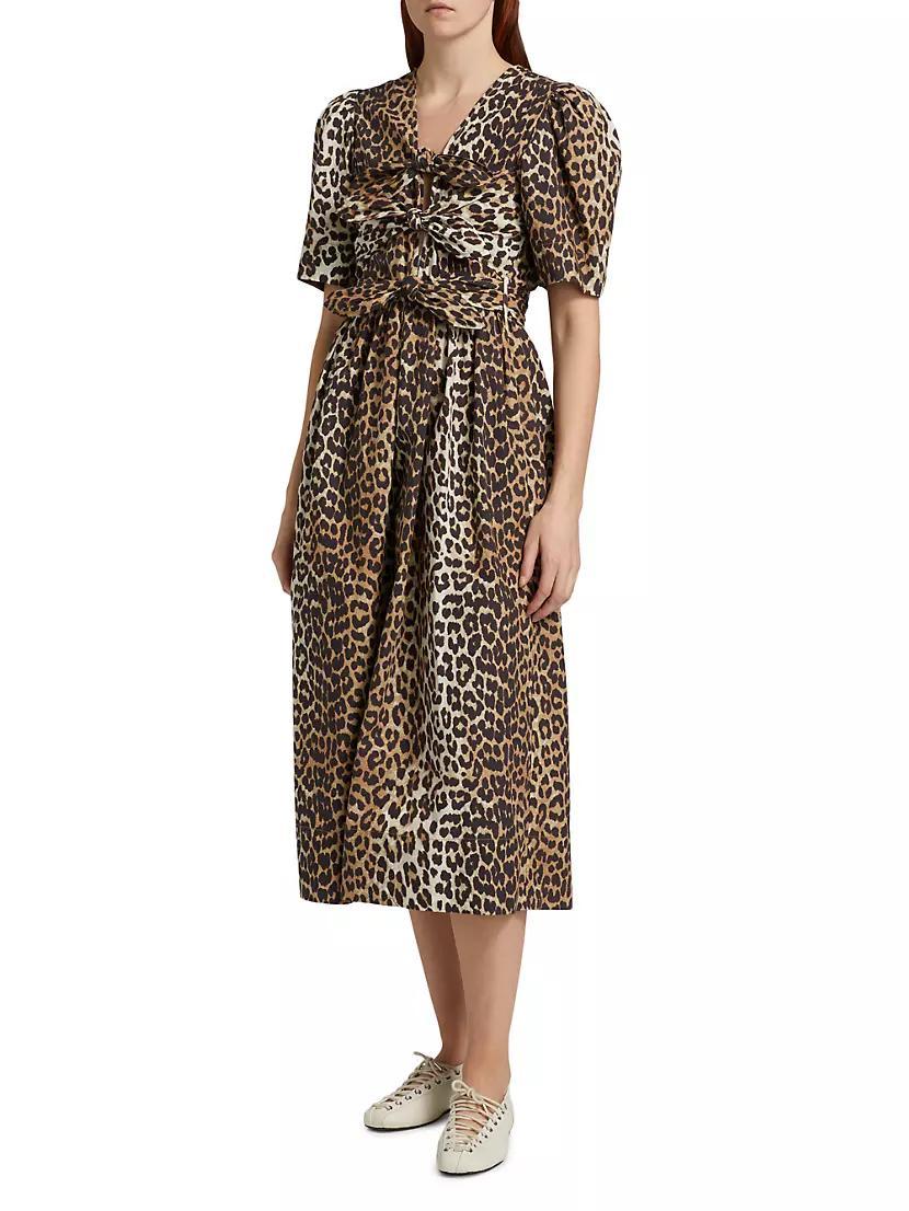 Leopard Cotton Tie-Strap Midi-Dress Product Image