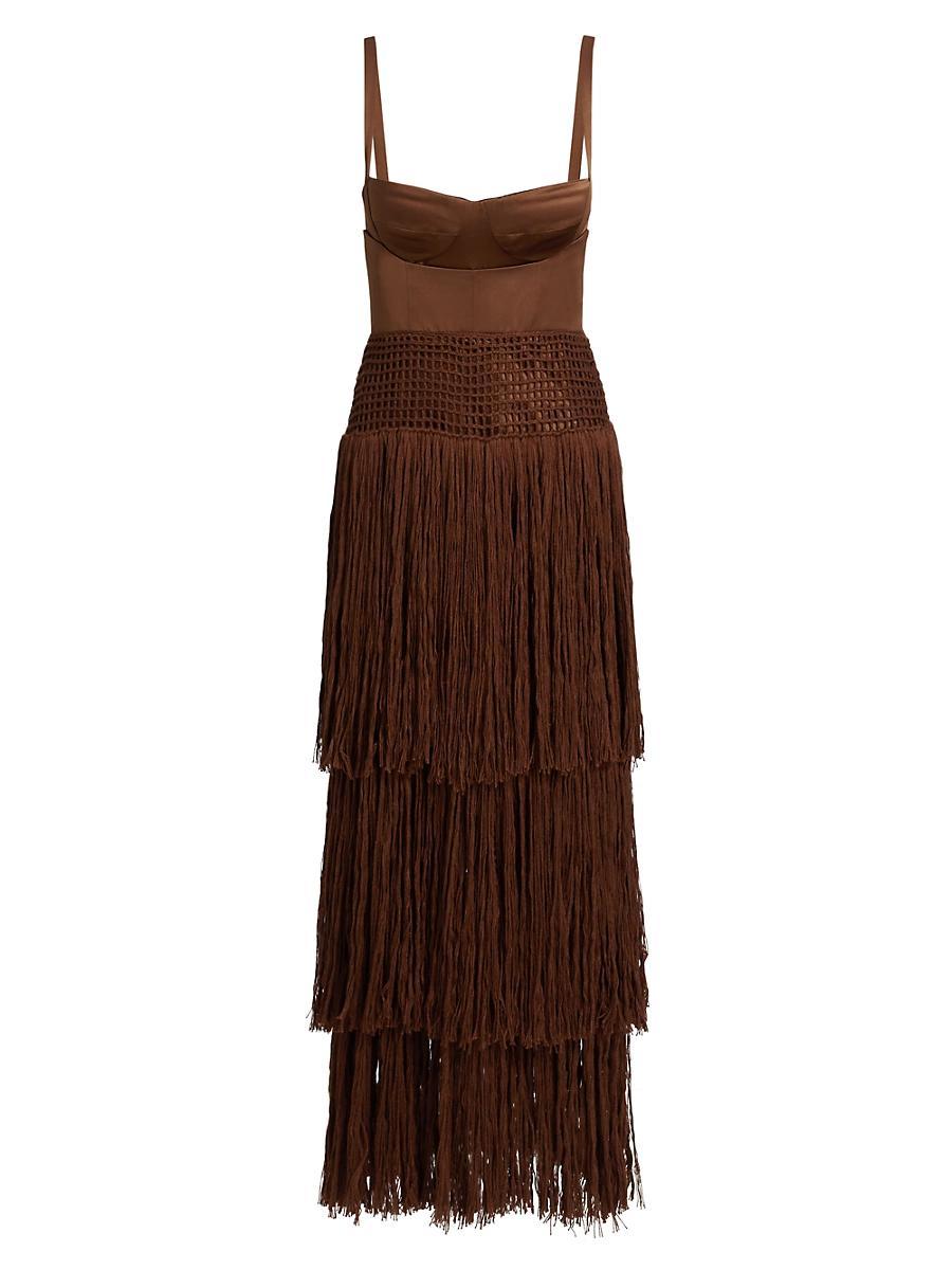 Womens Bustier Silk Fringe Crochet Dress Product Image